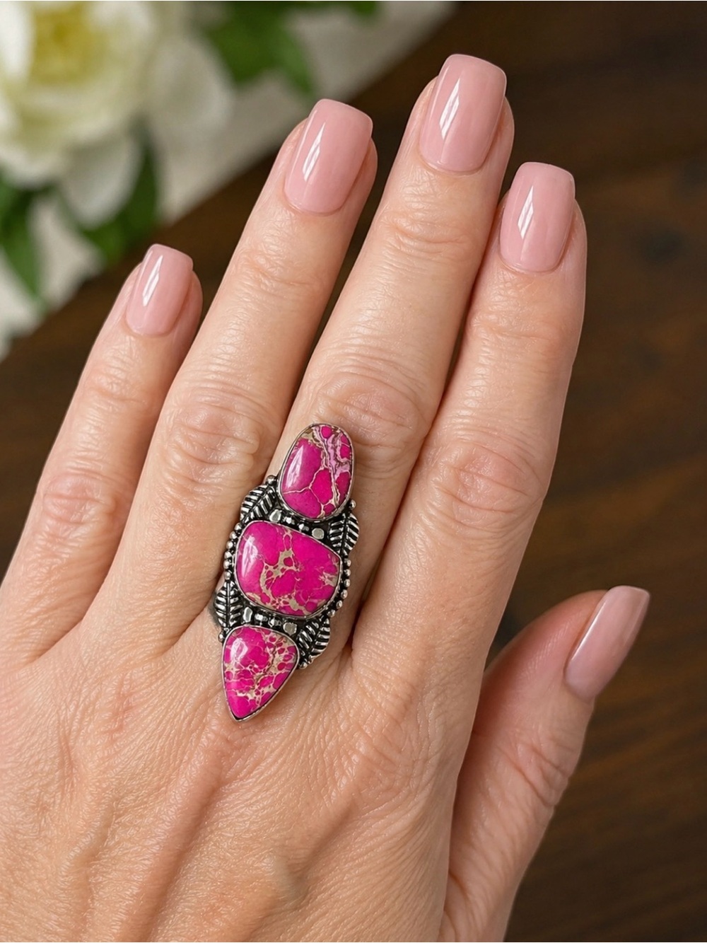 Huge Pink Sea Sediment Jasper Ring